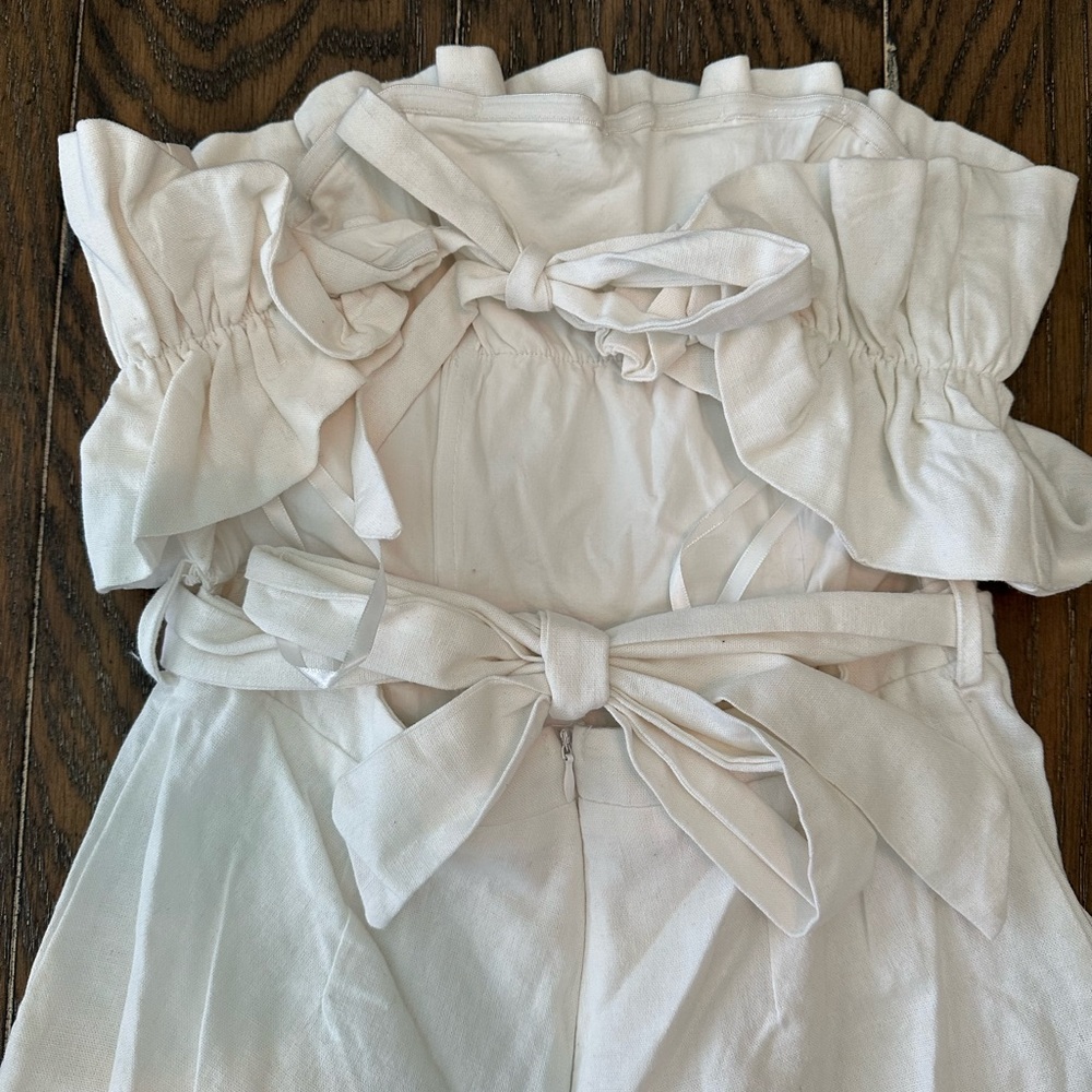 White Ruffle Strapless Jumpsuit - Picture 4 of 4